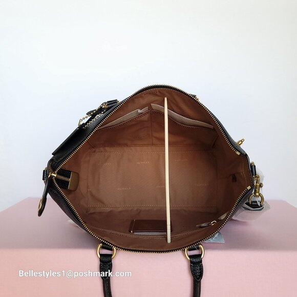 COACH Cara Pebbled Leather Satchel with Crossbody Strap- Black⭐ - Picture 14 of 16